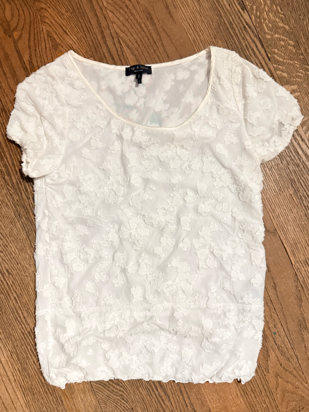 rag & bone White Textured Scoop Neck Short Sleeve Top